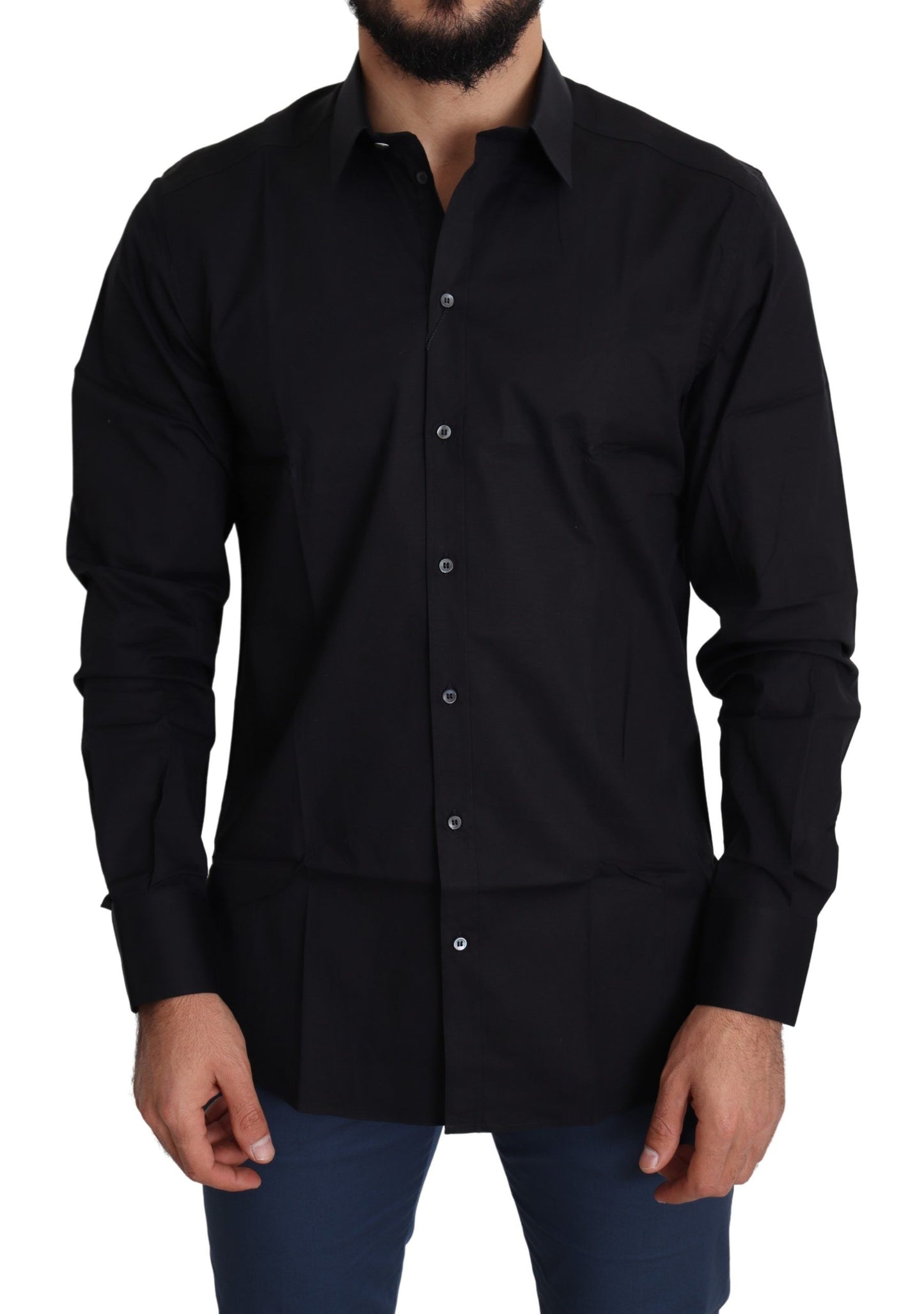 Dolce & Gabbana Schwarzes Formal GOLD Hemd aus Baumwollstretch