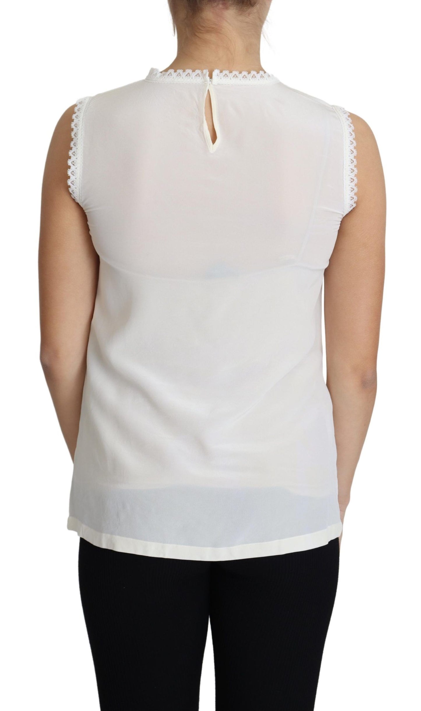 Dolce & Gabbana Weiße Seidenbluse mit Spitzenbesatz und ärmellosem Oberteil