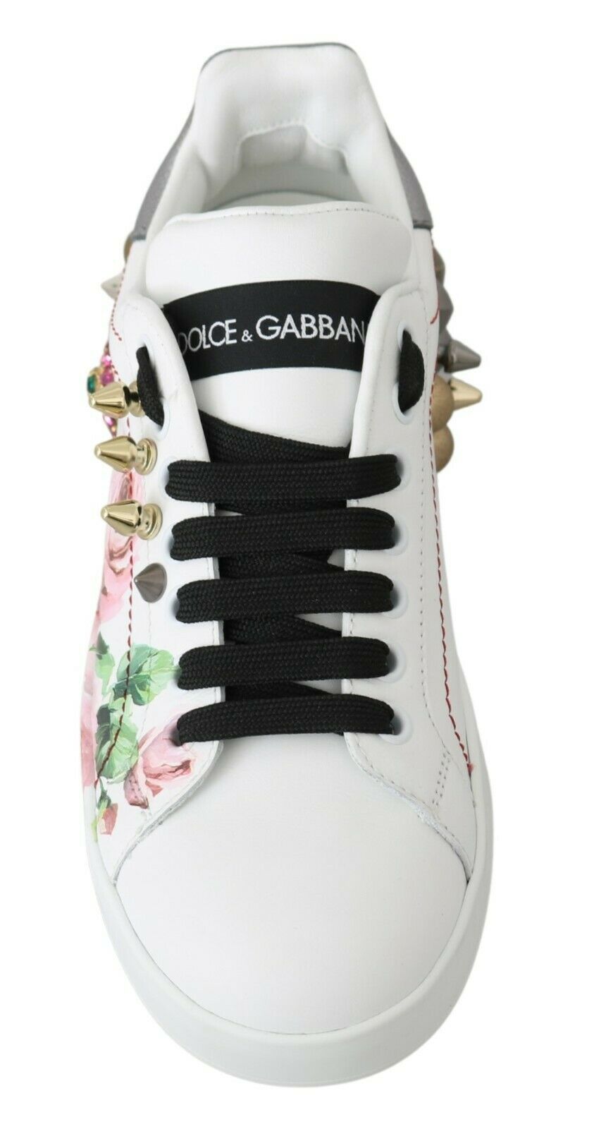 Dolce & Gabbana Floral Leather Sneakers with Crystal Embellishment