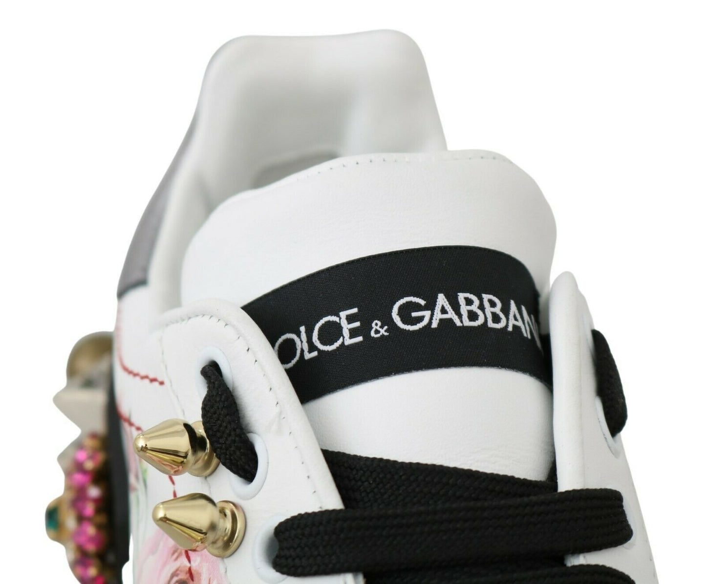 Dolce & Gabbana Floral Leather Sneakers with Crystal Embellishment