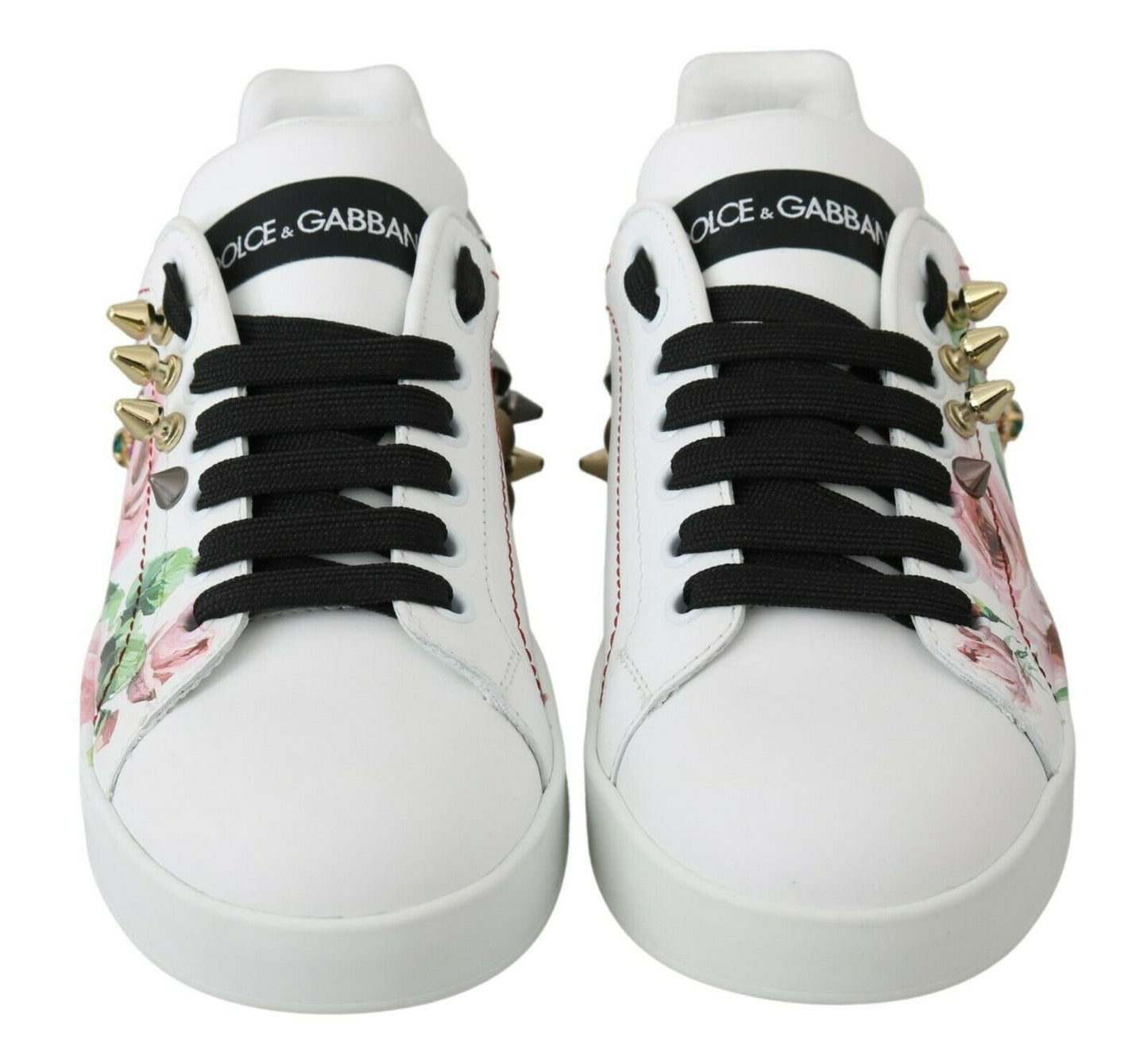 Dolce & Gabbana Floral Leather Sneakers with Crystal Embellishment