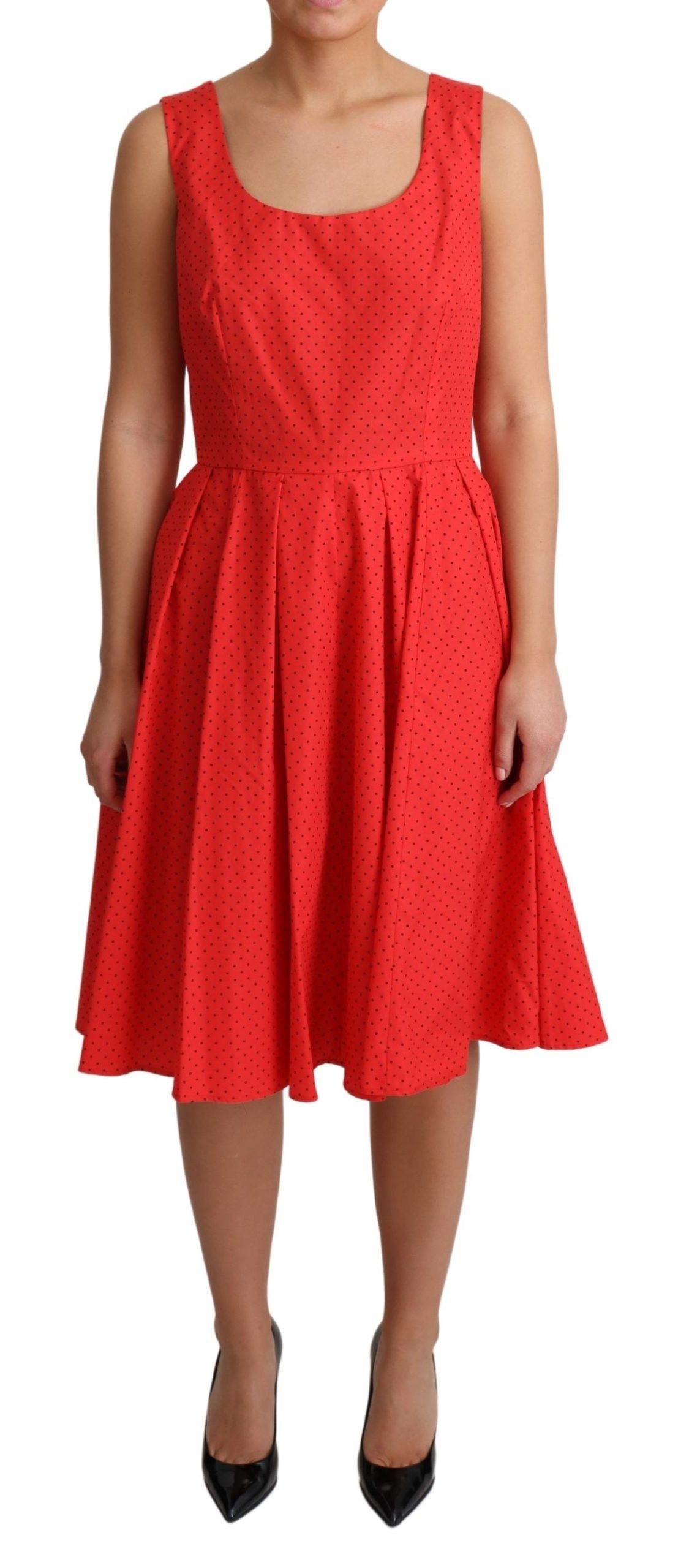Dolce & Gabbana Rotes gepunktetes A-Linien-Kleid aus Baumwolle