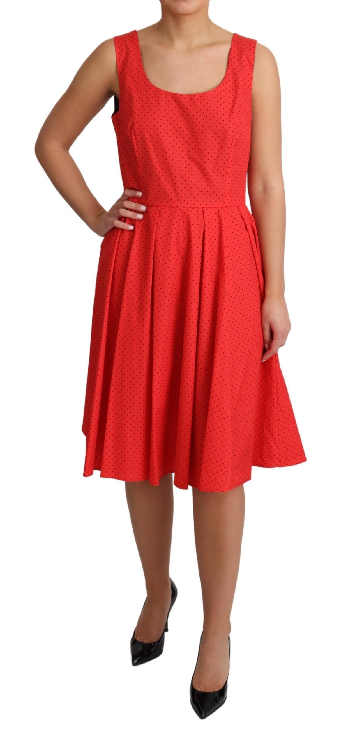 Dolce & Gabbana Rotes gepunktetes A-Linien-Kleid aus Baumwolle