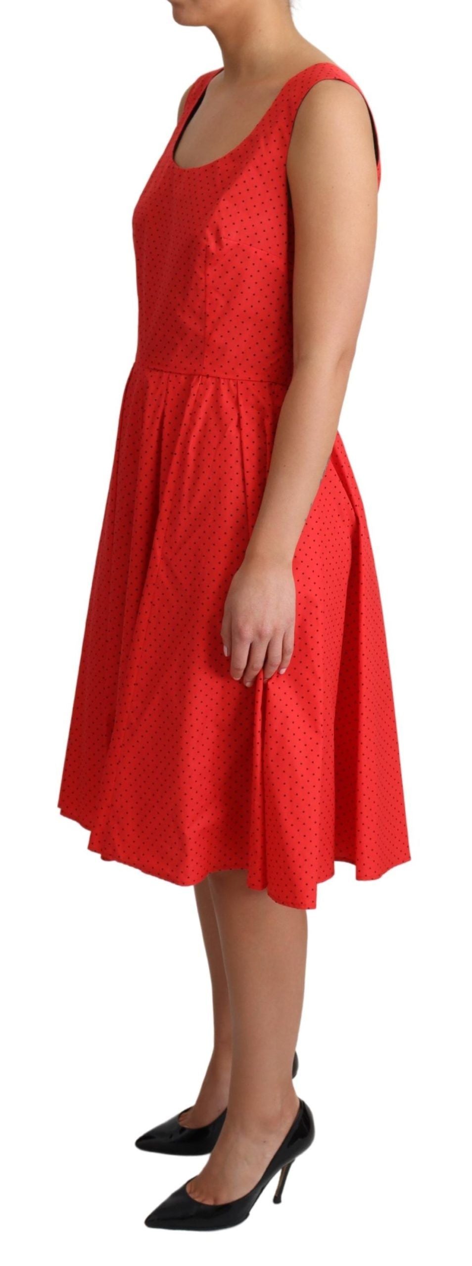 Dolce & Gabbana Rotes gepunktetes A-Linien-Kleid aus Baumwolle