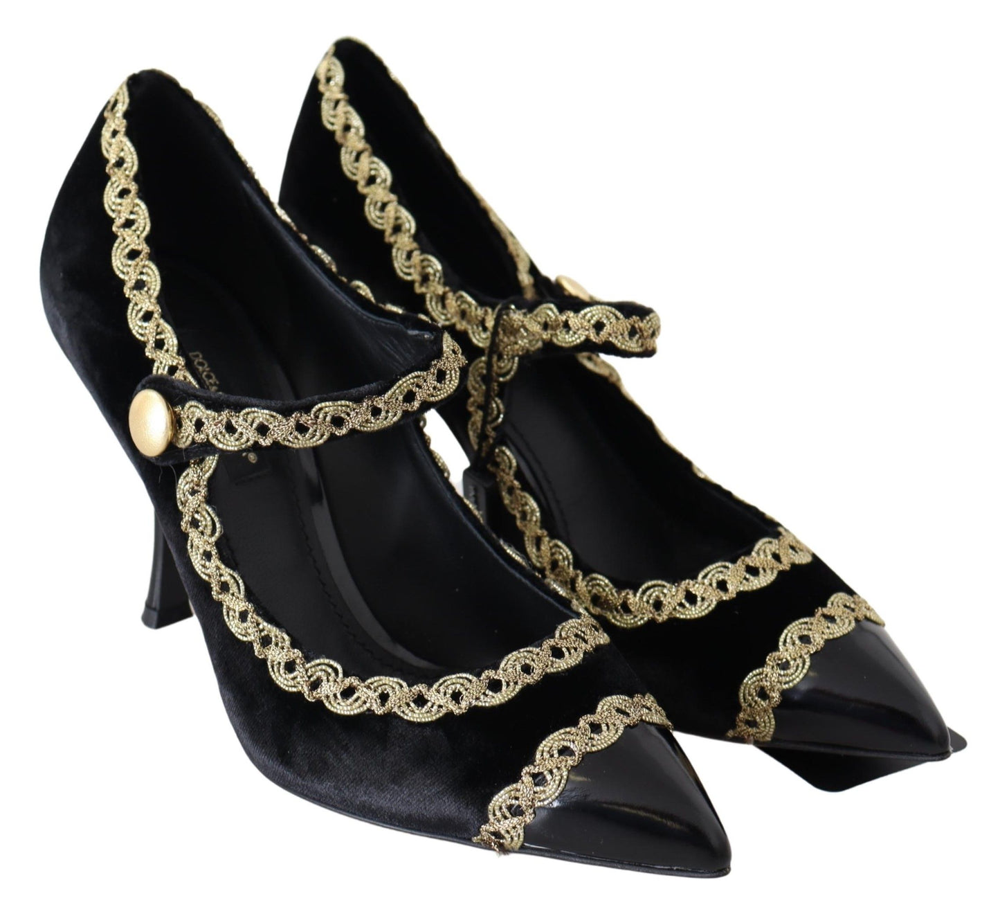 Dolce & Gabbana Schwarzer Samt Gold Mary Janes Pumps