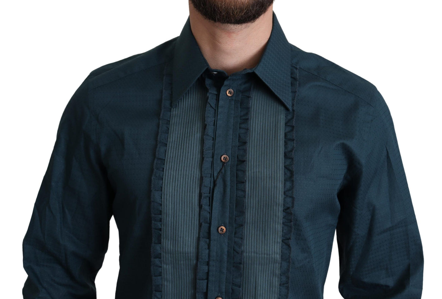 Dolce & Gabbana Elegant blue tuxedo shirt with ruffles