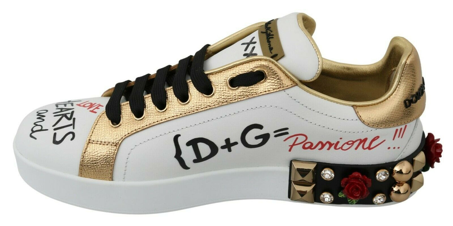 Dolce & Gabbana Elegant leather sneakers with sequins and floral pattern