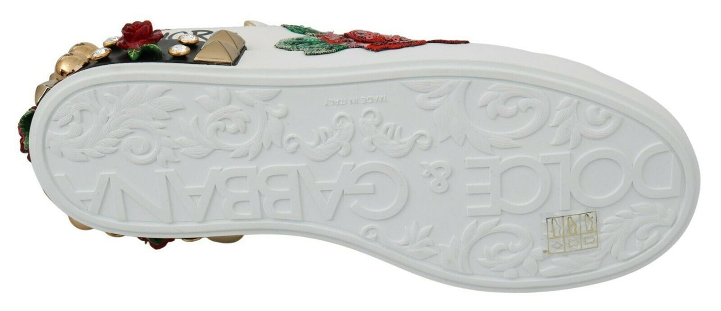 Dolce & Gabbana Elegant leather sneakers with sequins and floral pattern