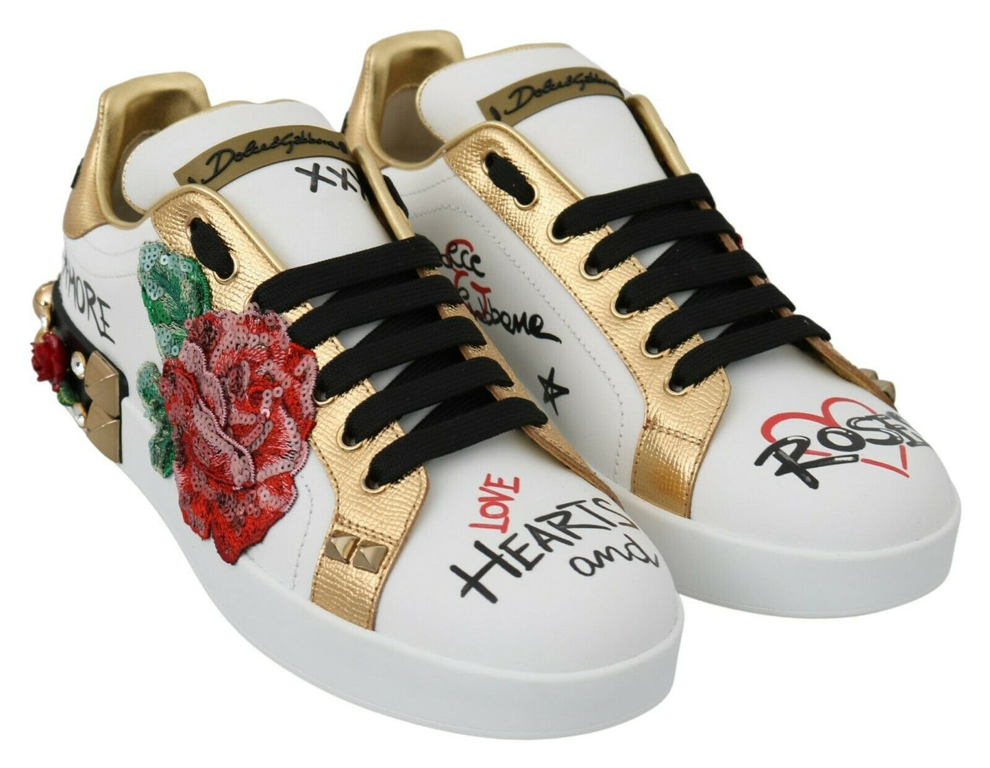 Dolce & Gabbana Elegant leather sneakers with sequins and floral pattern