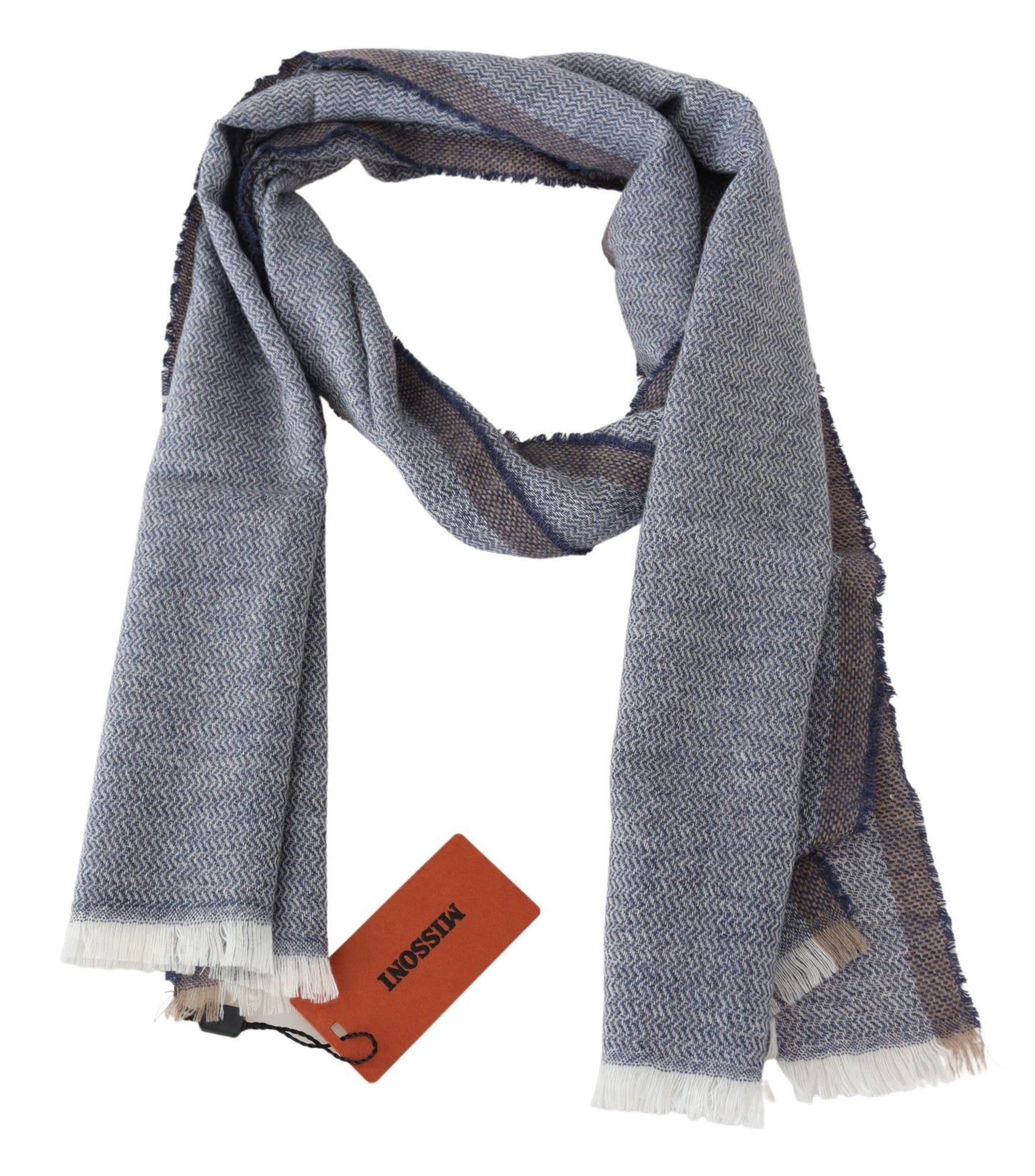 Missoni Elegant grey wool scarf with stripes and fringes