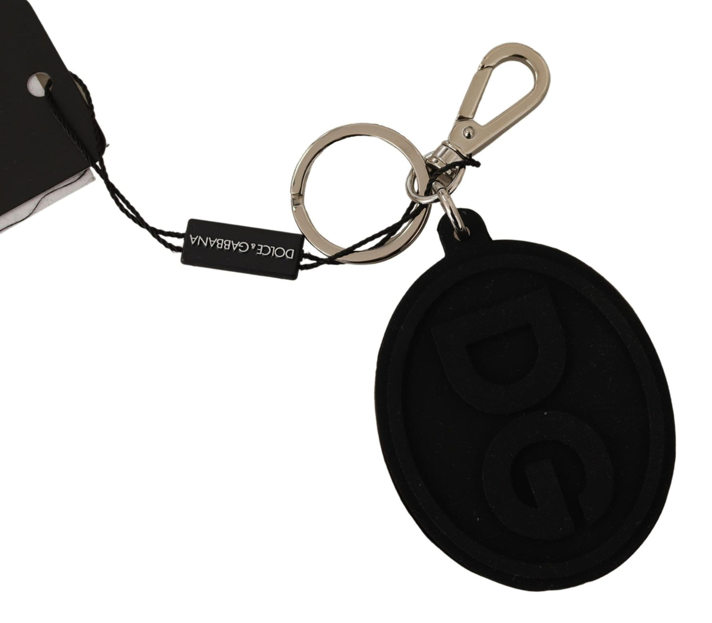 Dolce & Gabbana Schwarzer Gummi DG Logo Silber Messing Metall Schlüsselanhänger