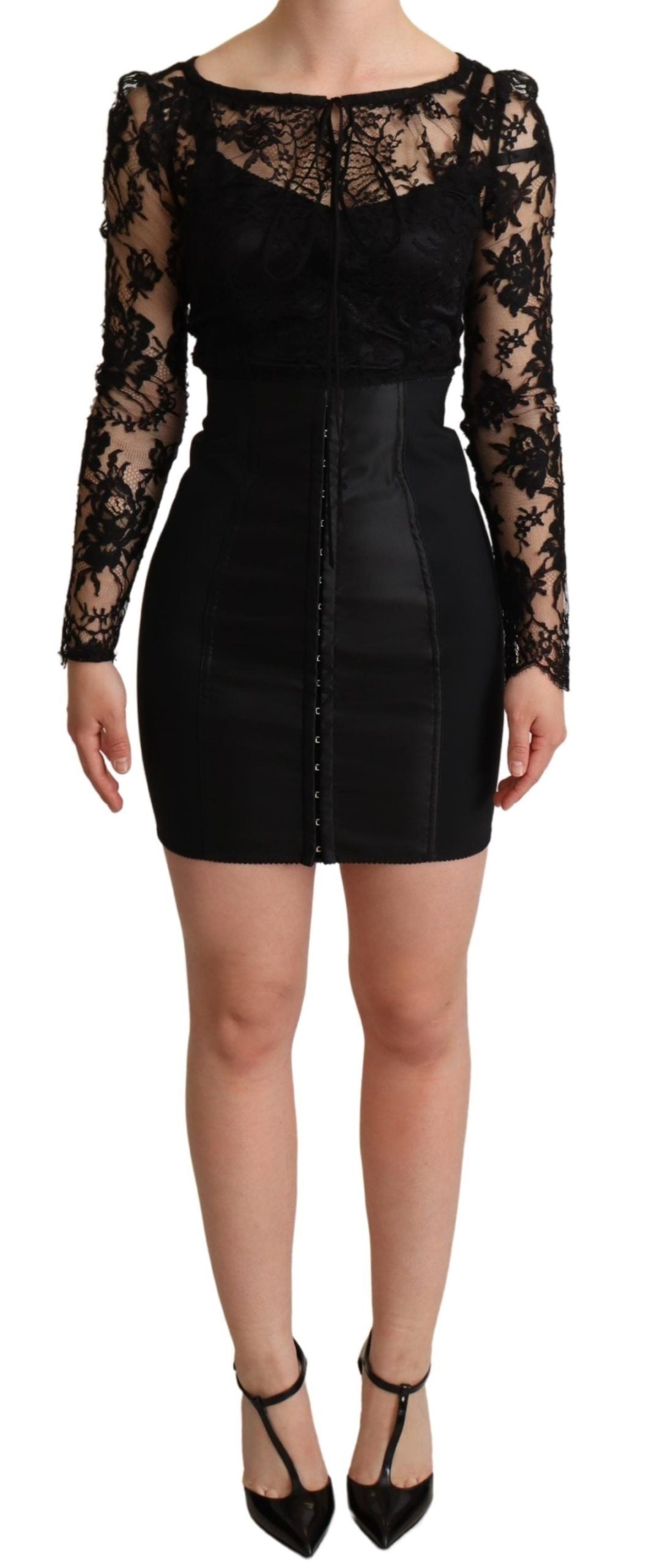 Dolce & Gabbana Elegant Black Lace Mini Dress Delight