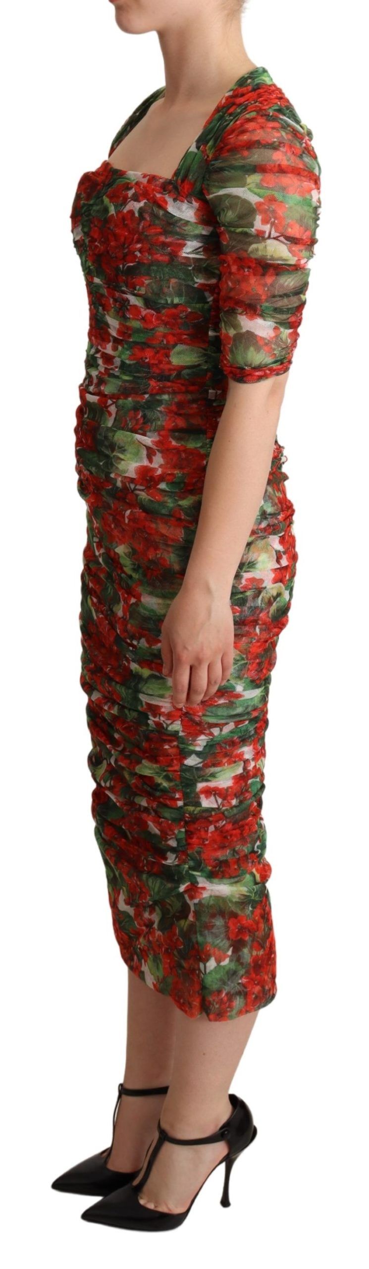 Dolce & Gabbana Rotes Tüll-Midikleid mit Blumendruck