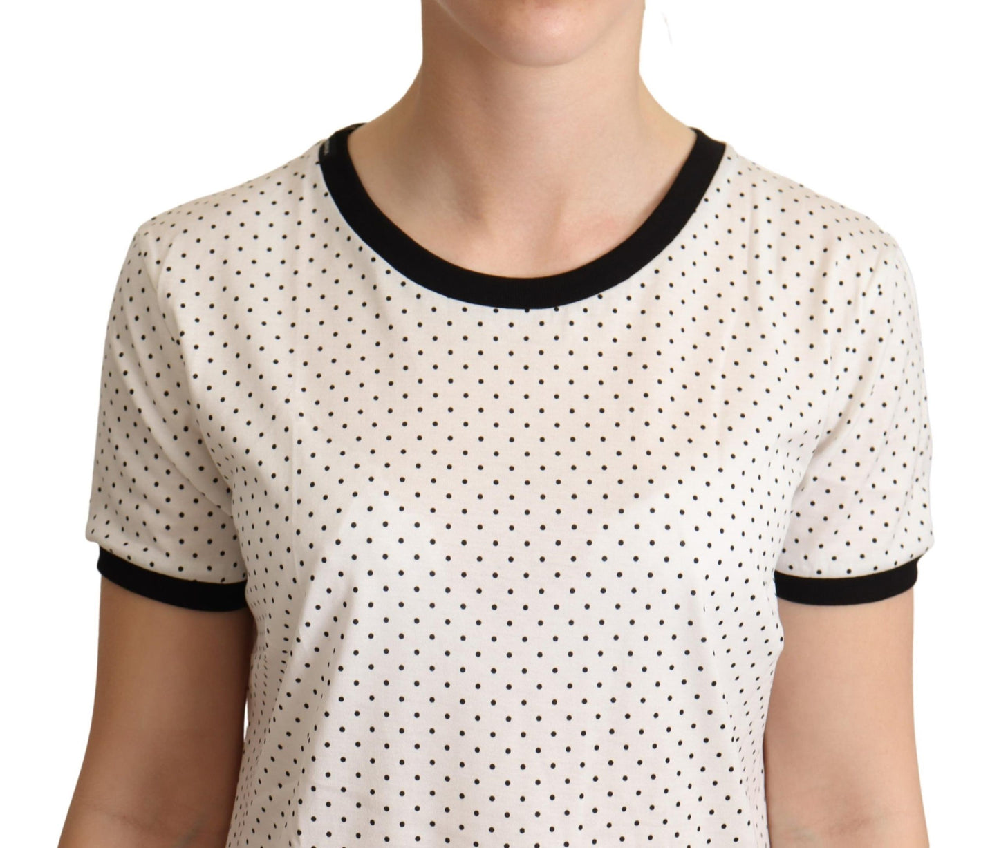 Dolce & Gabbana Weißes Baumwoll-T-Shirt mit gepunktetem Rundhalsausschnitt