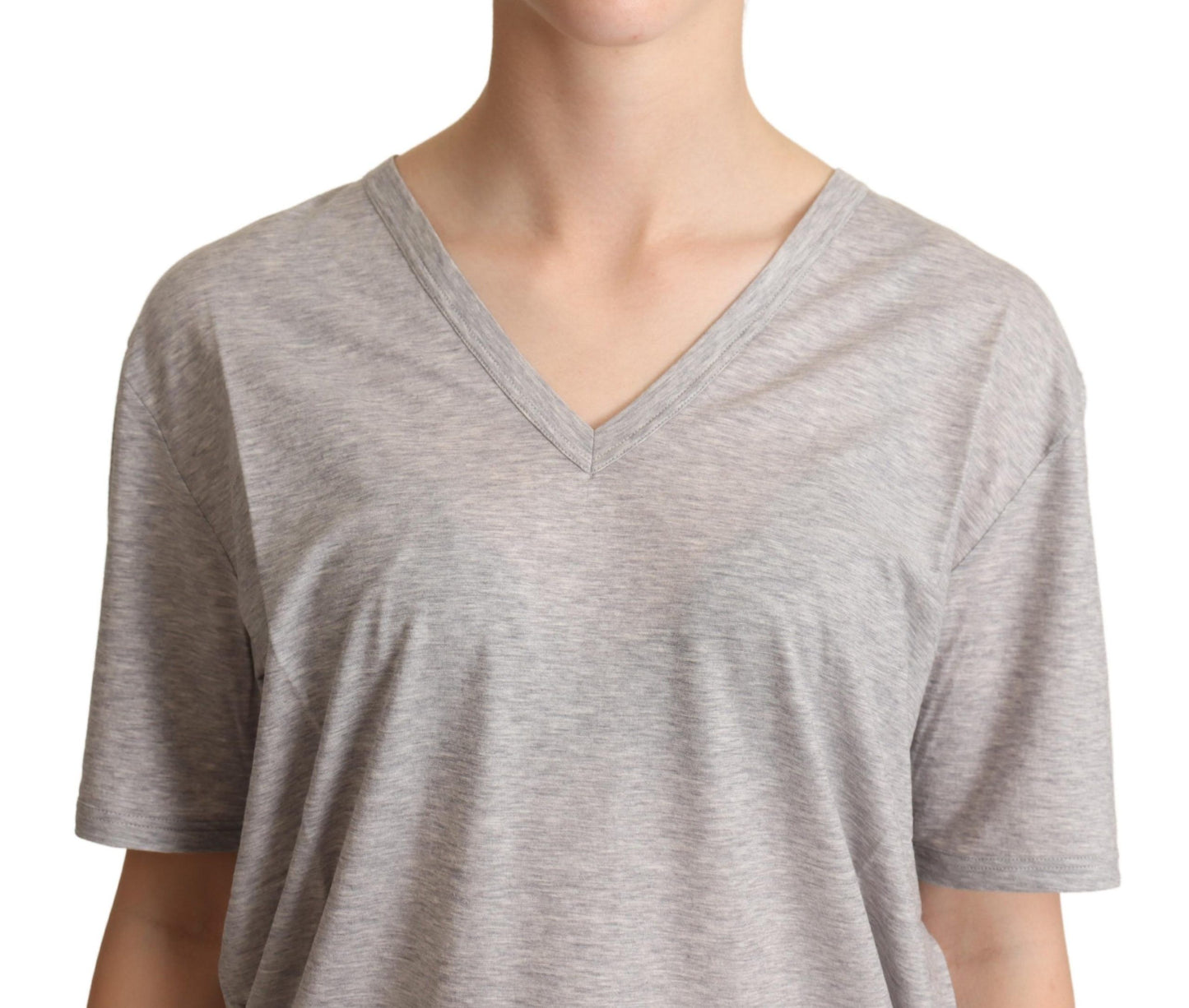 Dolce & Gabbana Graues solides T-Shirt mit V-Ausschnitt aus 100% Baumwolle