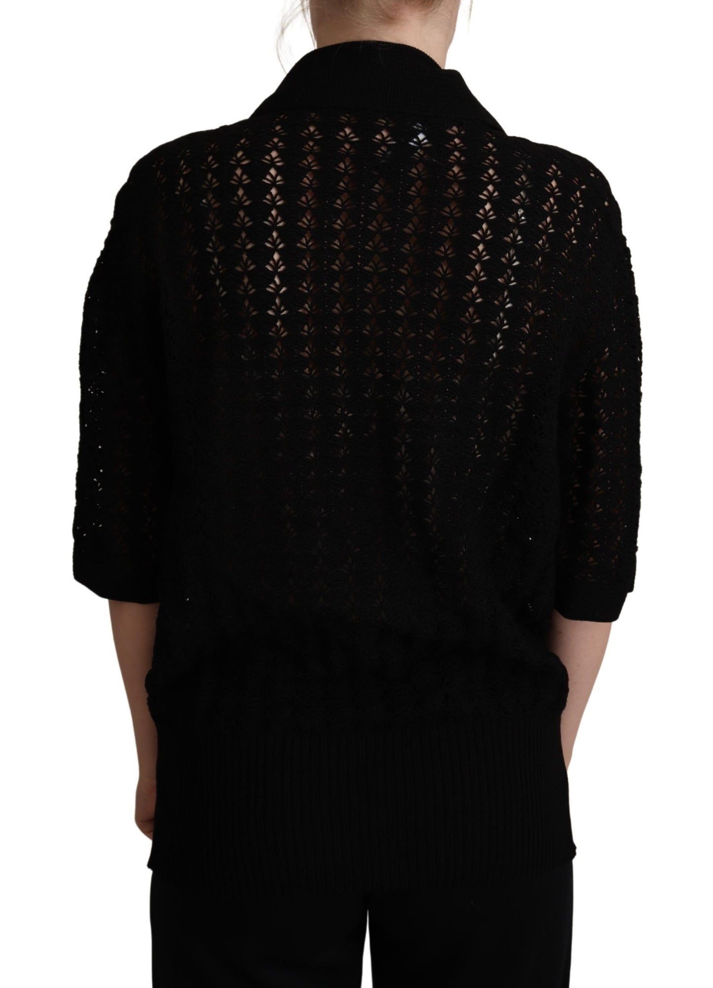 Dolce & Gabbana Schwarzer bestickter Baumwollpullover aus Strick