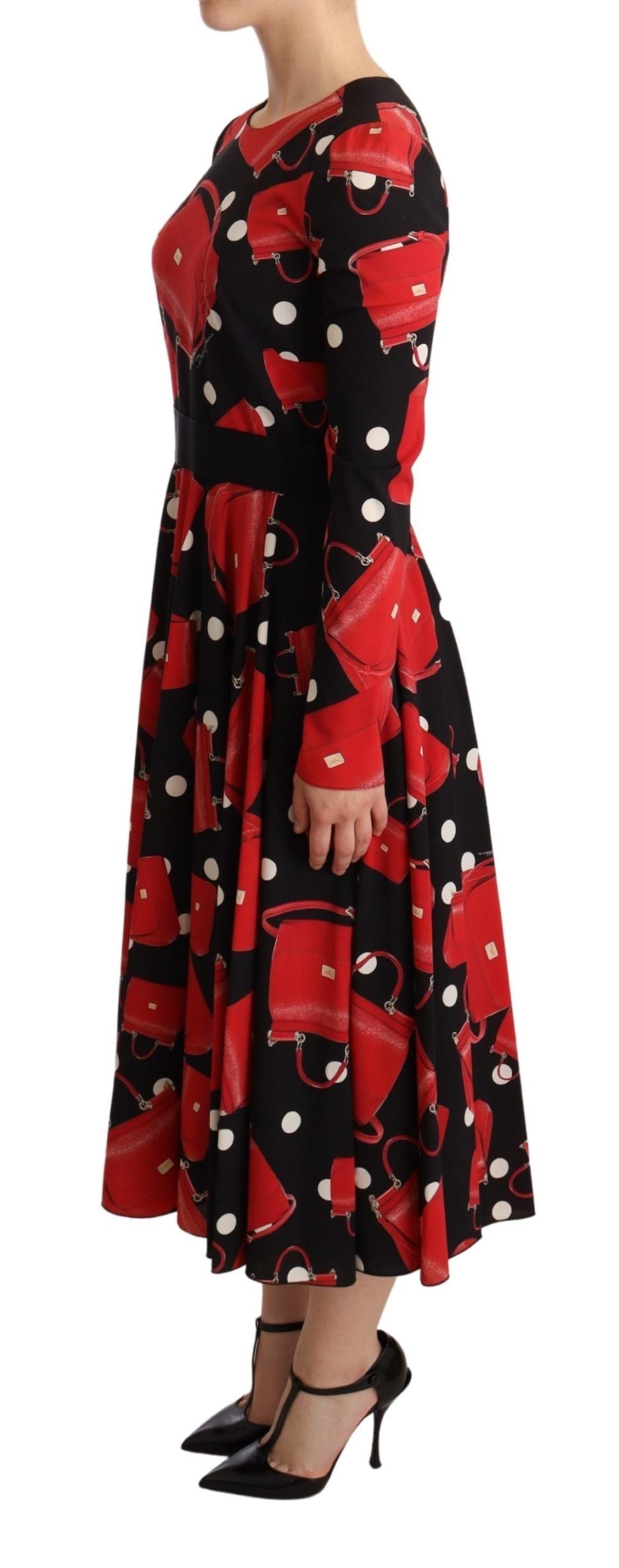 Dolce & Gabbana Schwarzes Sicily Bag Print ausgestelltes Midikleid