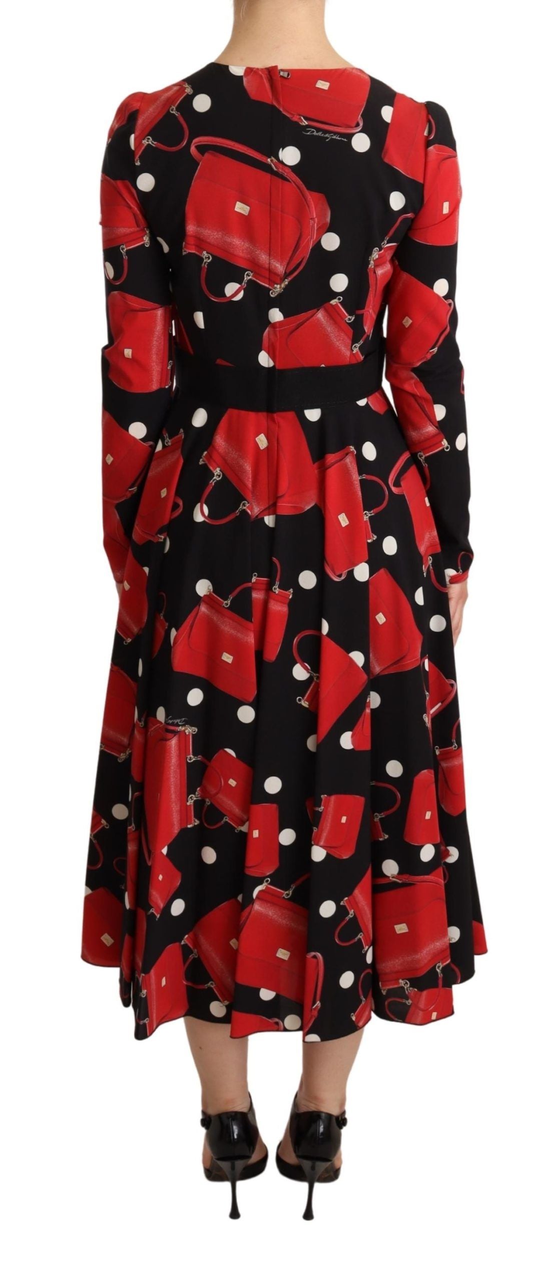 Dolce & Gabbana Schwarzes Sicily Bag Print ausgestelltes Midikleid