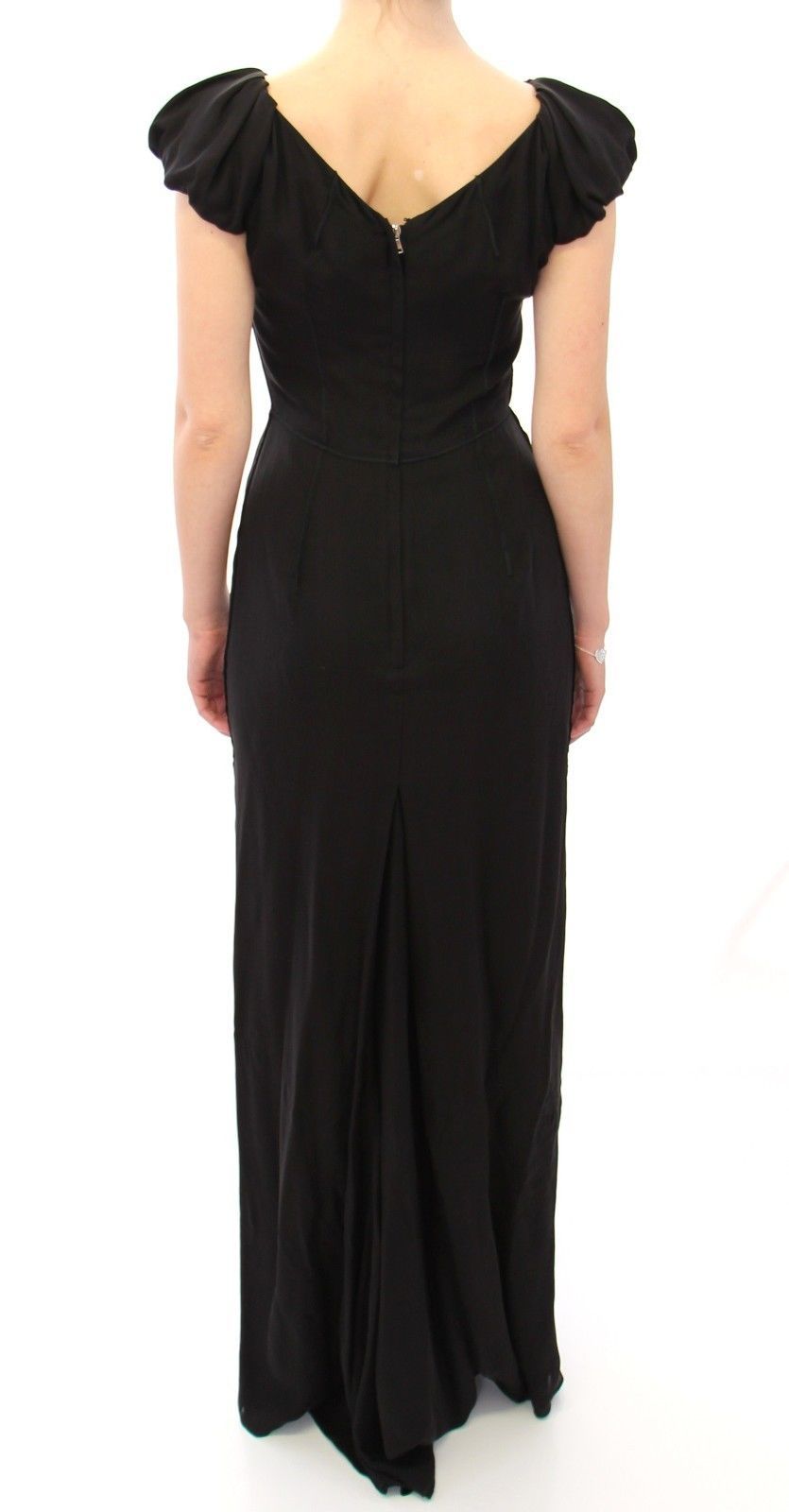 Dolce & Gabbana Schwarzes Seiden-Kurzarm-Kleid Maxi IT Kleid