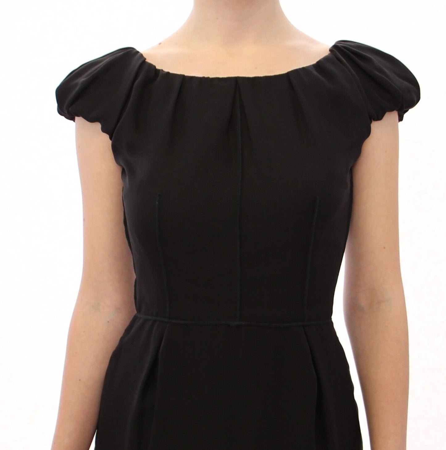 Dolce & Gabbana Schwarzes Seiden-Kurzarm-Kleid Maxi IT Kleid