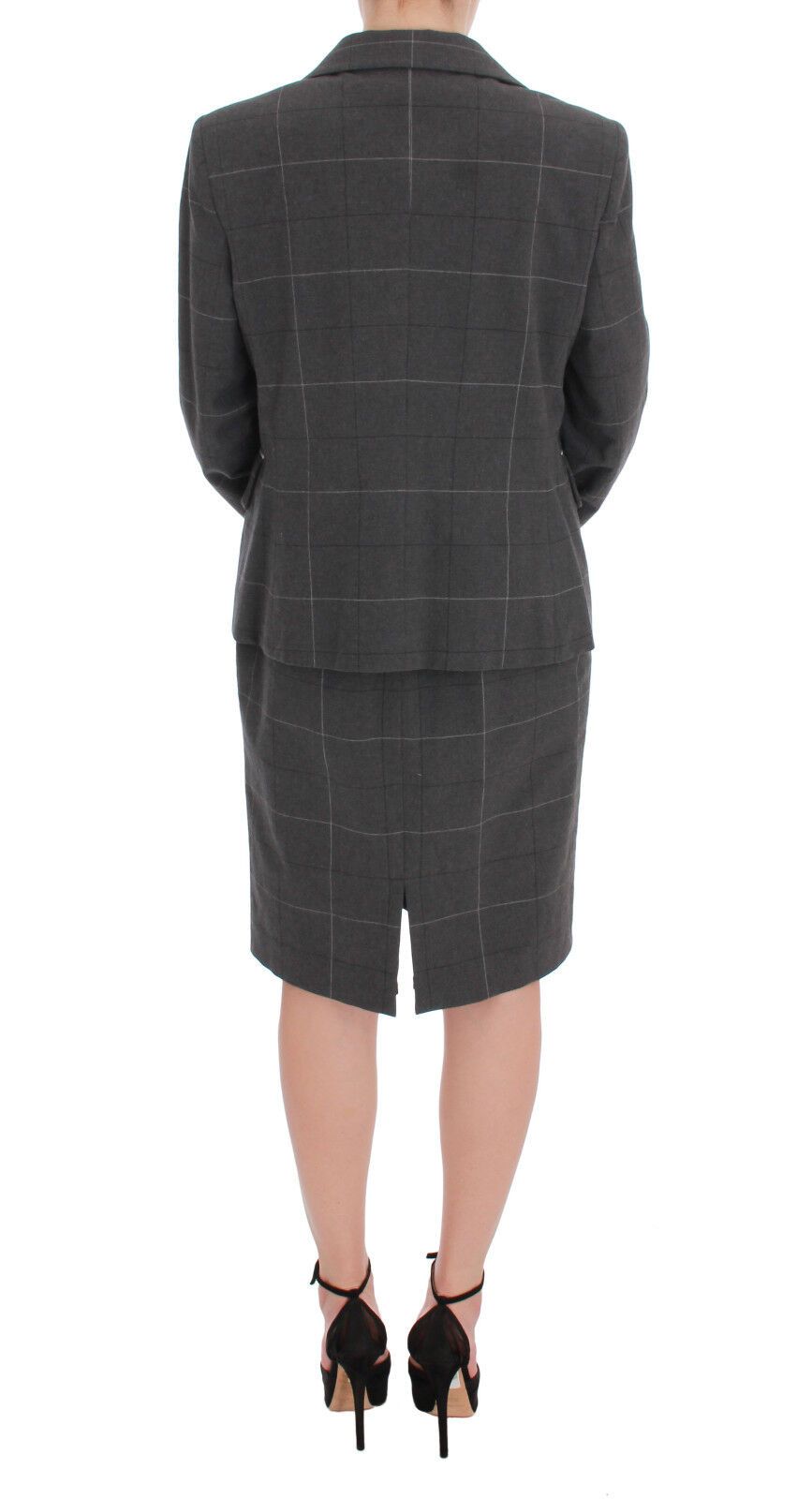 BENCIVENGA Graues kariertes Baumwollblazer-Kleid-Set Anzug