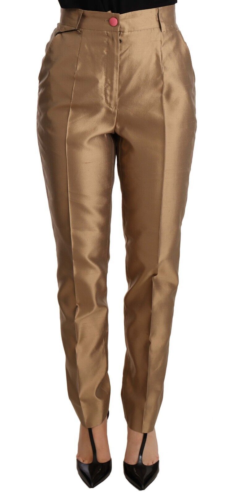 Dolce & Gabbana Elegant tapered silk trousers in gold