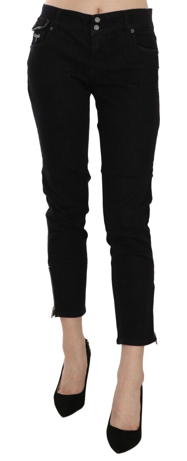 John Galliano Chic black slim cropped jeans with mid waist