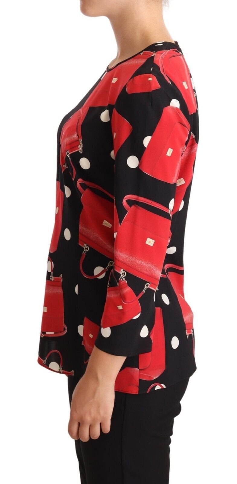Dolce & Gabbana Schwarzes Sicily Bag Print Seidenstretch-Top Bluse