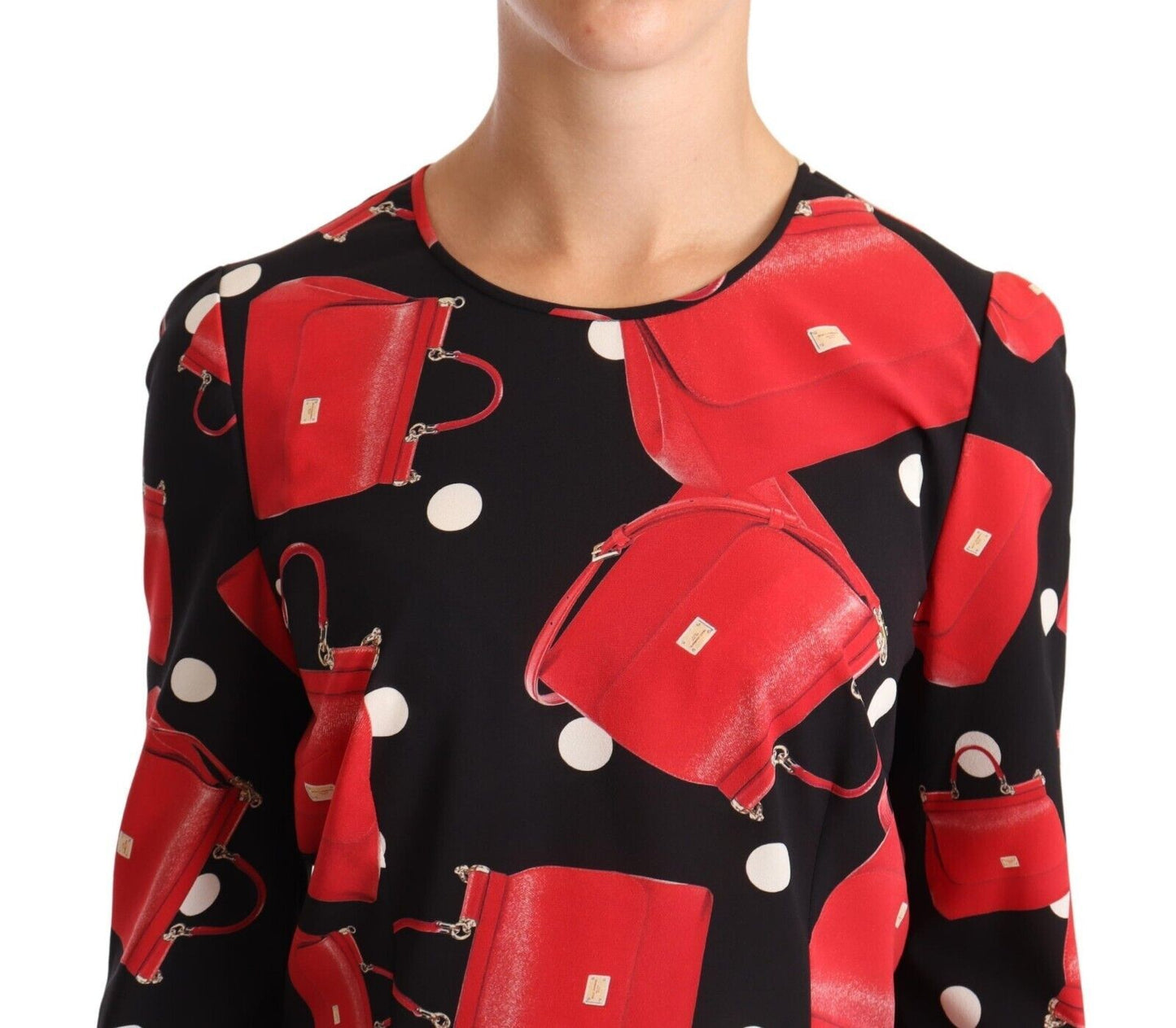 Dolce & Gabbana Schwarzes Sicily Bag Print Seidenstretch-Top Bluse