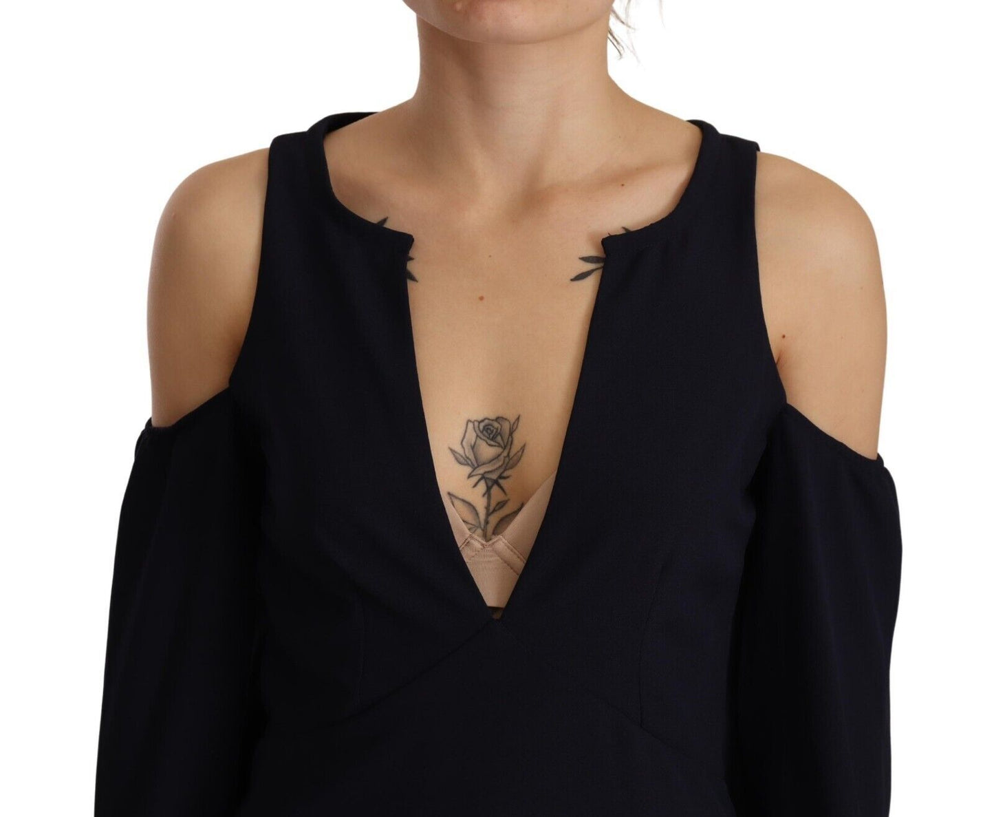 Twinset Schwarzes Kleid mit langen Ärmeln und offenen Schultern in A-Linie