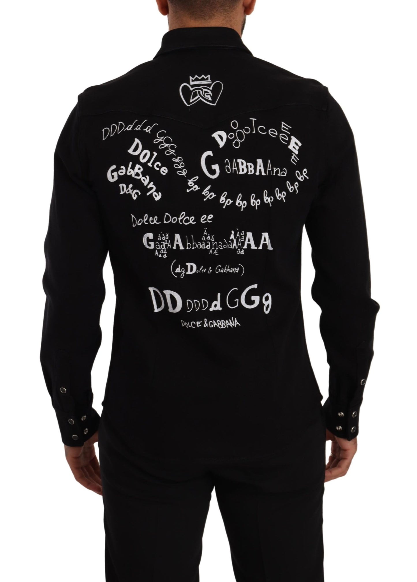 Dolce & Gabbana Schwarzes Slim Cotton Denim Stretch Hemd