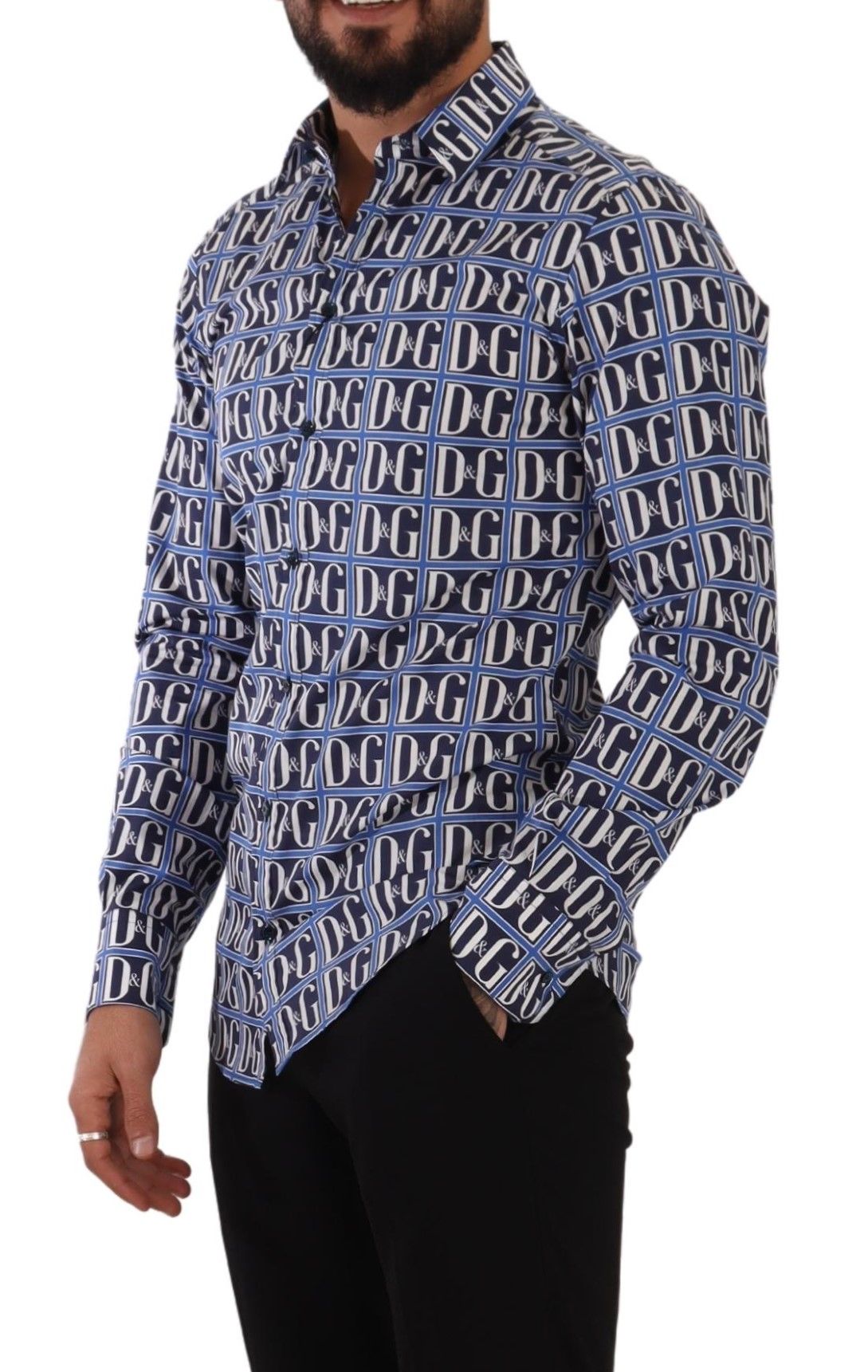 Dolce & Gabbana Blaues Logo Mania Slim Fit Baumwollhemd