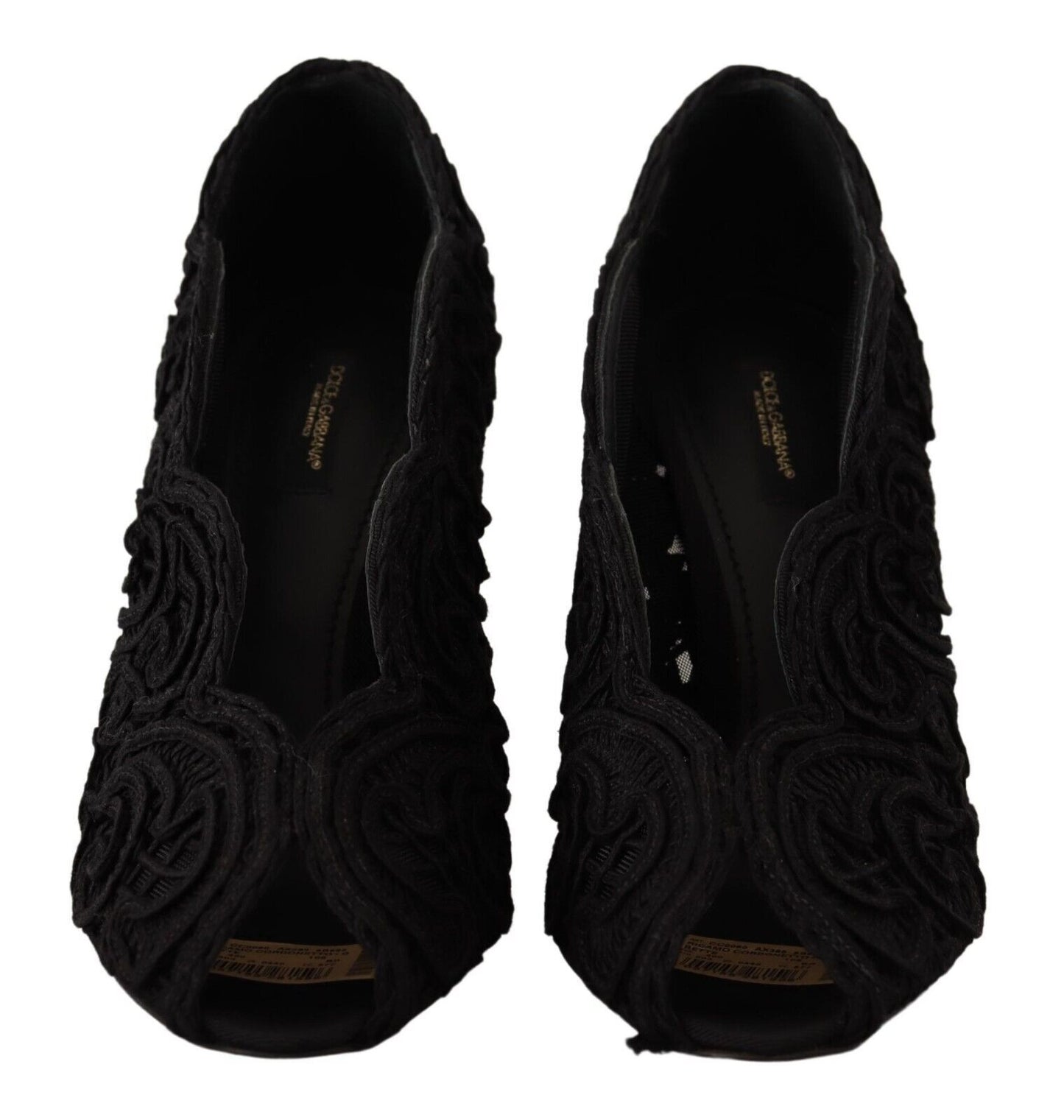 Dolce & Gabbana Schwarze Cordonetto Ricamo Pumps Offene Zehen Schuhe