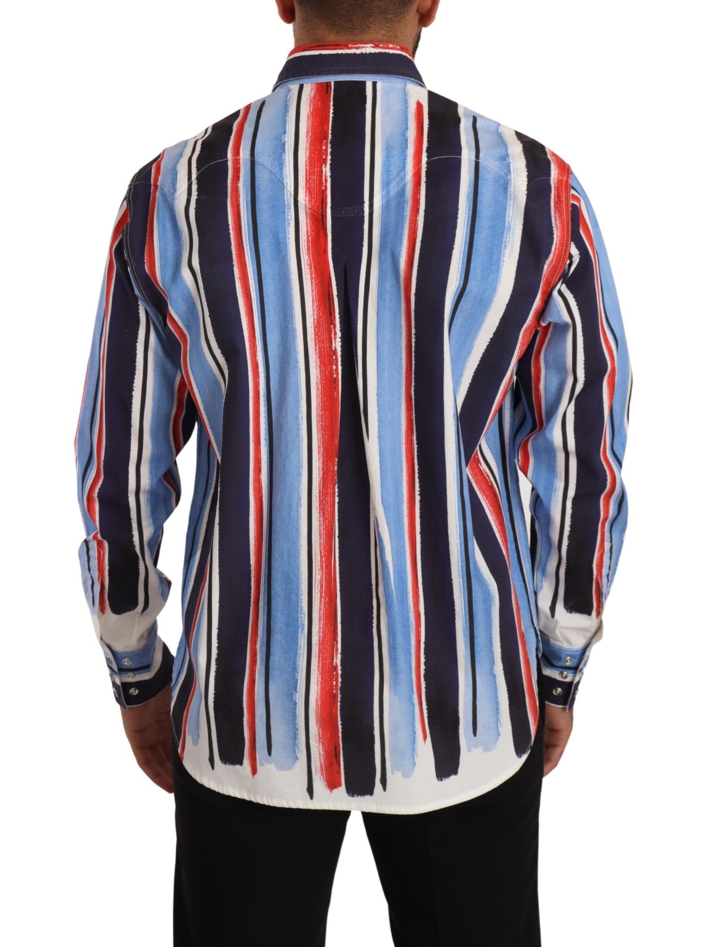 Dolce & Gabbana Rot gestreiftes Langarmhemd aus Baumwolle Blau