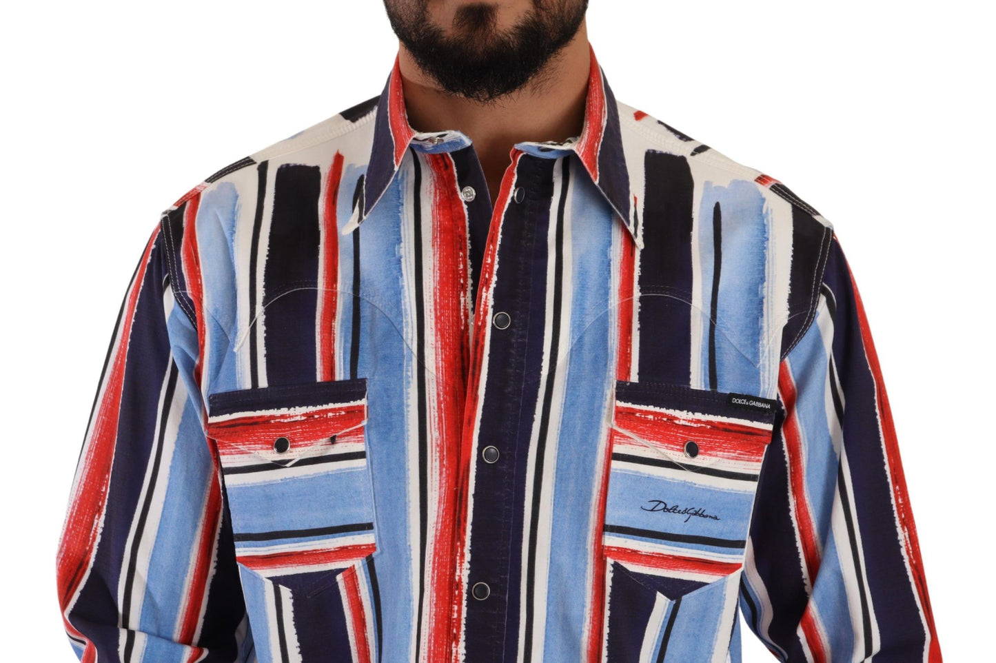 Dolce & Gabbana Rot gestreiftes Langarmhemd aus Baumwolle Blau