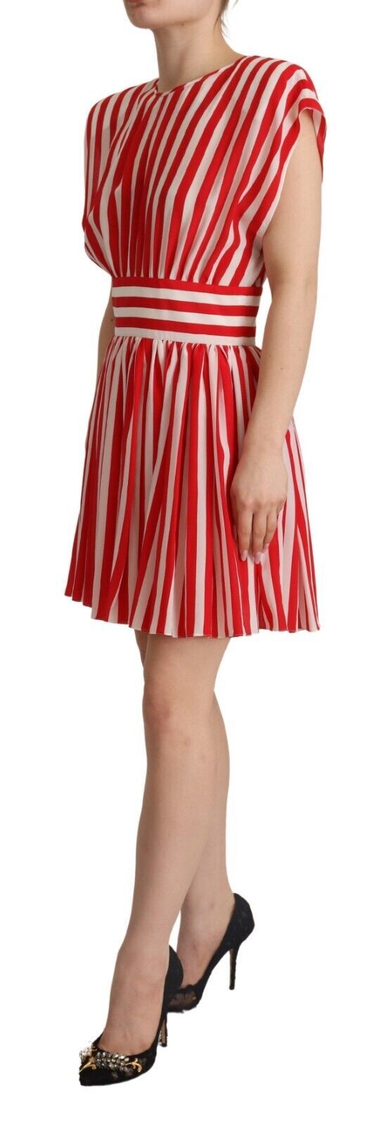 Dolce & Gabbana Rot-weiß gestreiftes Seiden-Minikleid in A-Linie