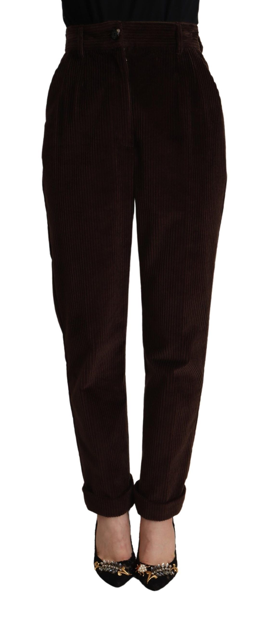 Dolce & Gabbana Elegant burgundy corduroy trousers with high waist