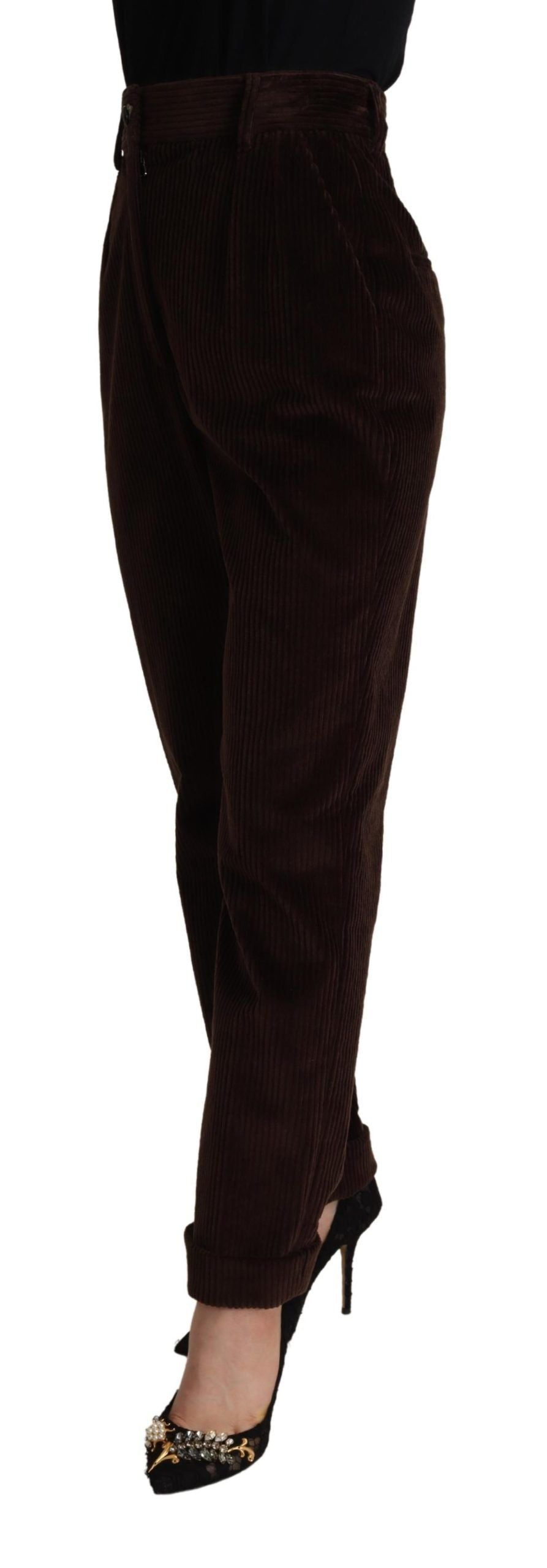 Dolce & Gabbana Elegant burgundy corduroy trousers with high waist
