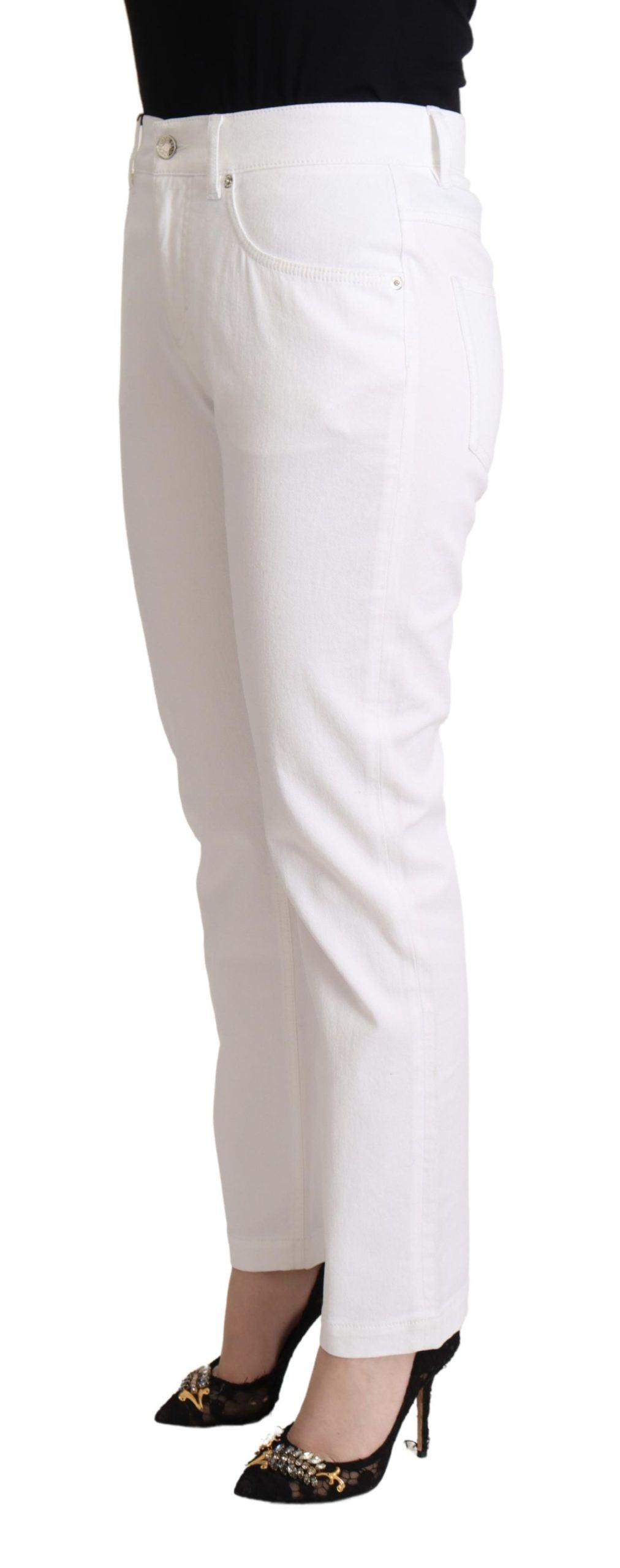 Dolce & Gabbana Chic white tapered denim jeans with logo patch