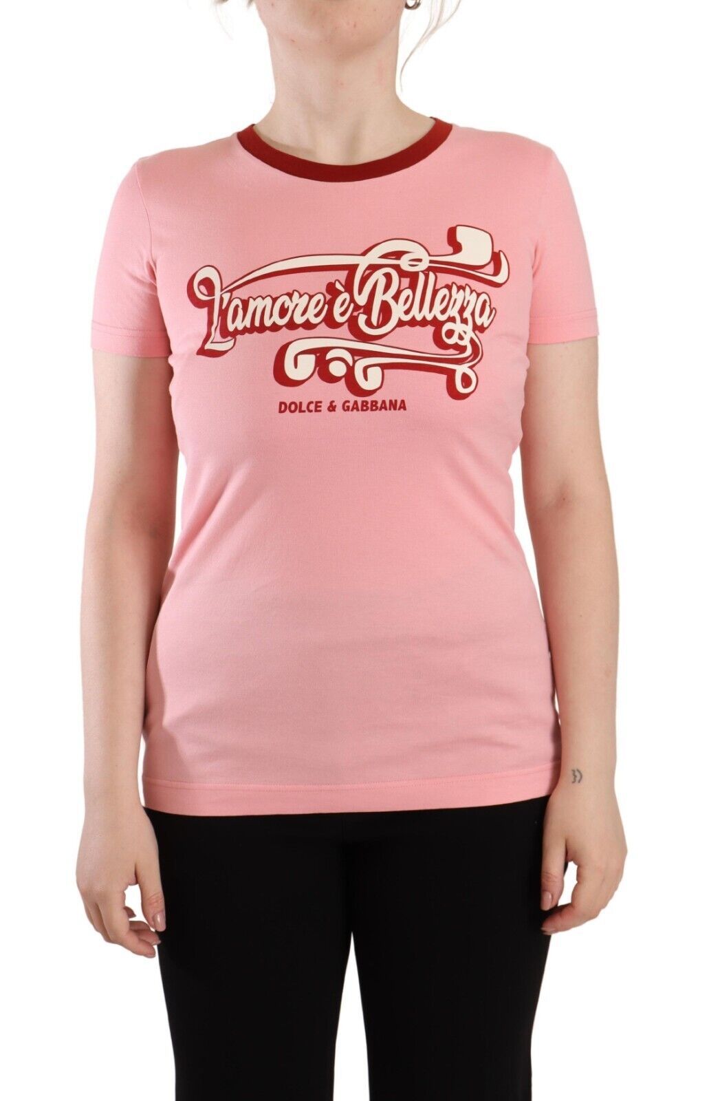 Dolce & Gabbana Rosa Baumwoll-T-Shirt mit kurzen Ärmeln und Rundhalsausschnitt