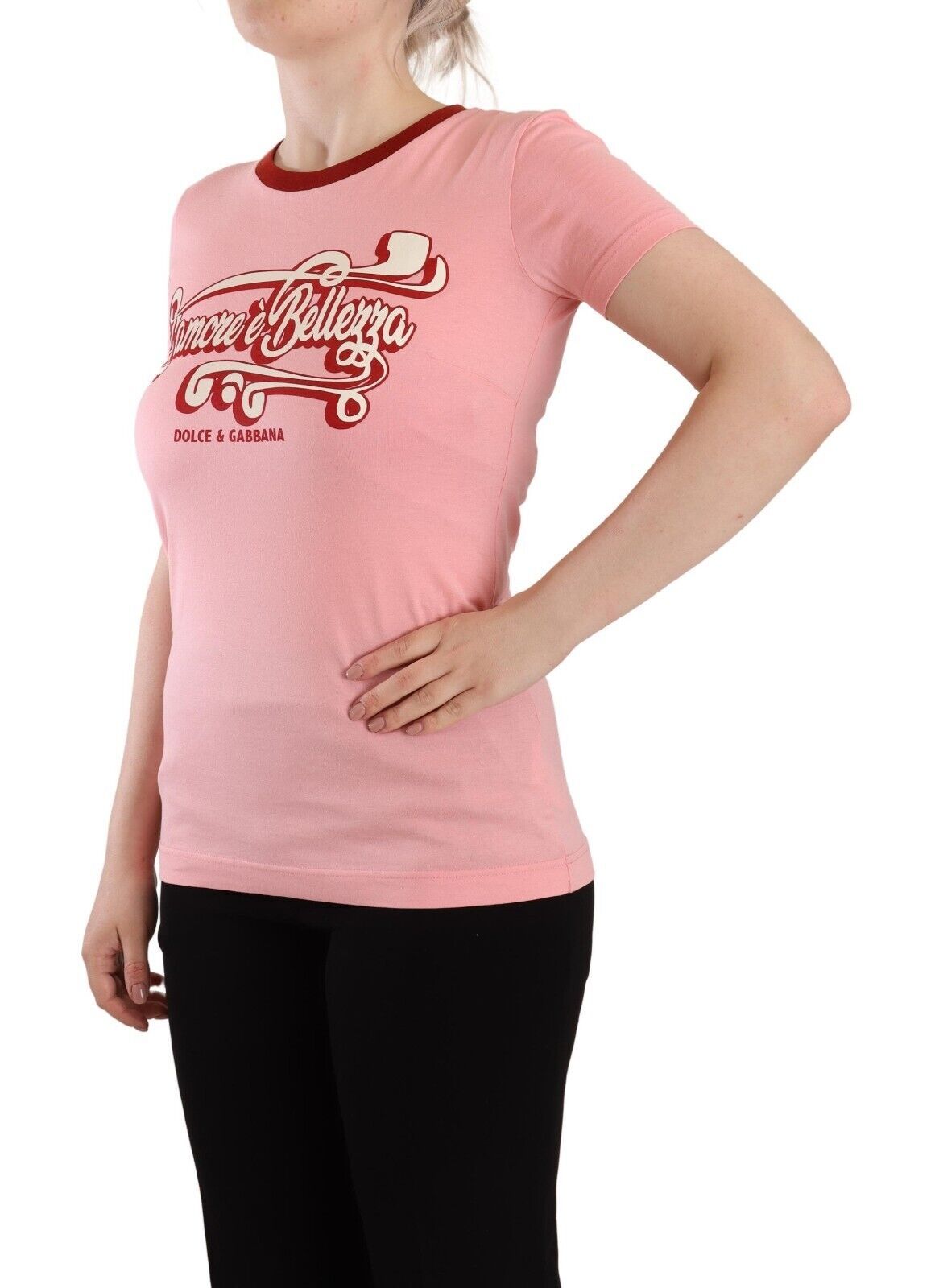 Dolce & Gabbana Rosa Baumwoll-T-Shirt mit kurzen Ärmeln und Rundhalsausschnitt