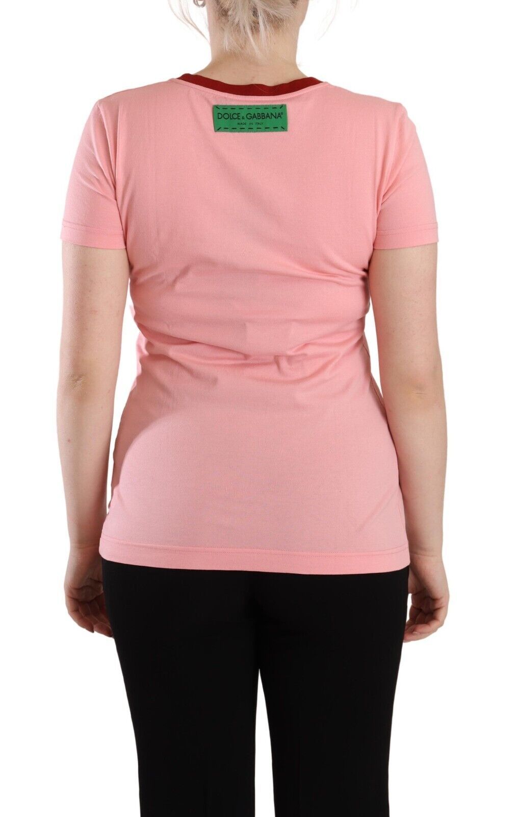 Dolce & Gabbana Rosa Baumwoll-T-Shirt mit kurzen Ärmeln und Rundhalsausschnitt
