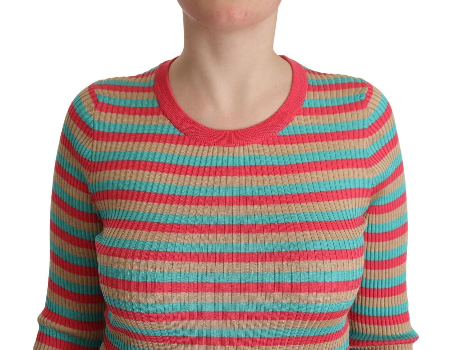 Dolce & Gabbana Multicolor Streifen Seide Rundhalsausschnitt Pullover Top