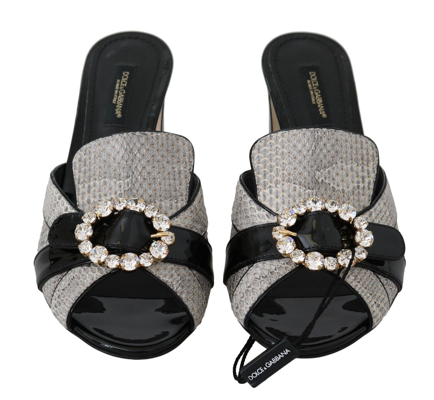 Dolce & Gabbana exotic leather sandals with crystal embellishments