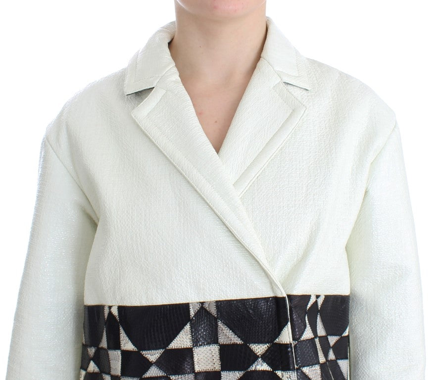 Andrea Pompilio Weiß Schwarz Gekürzte Lederjacke