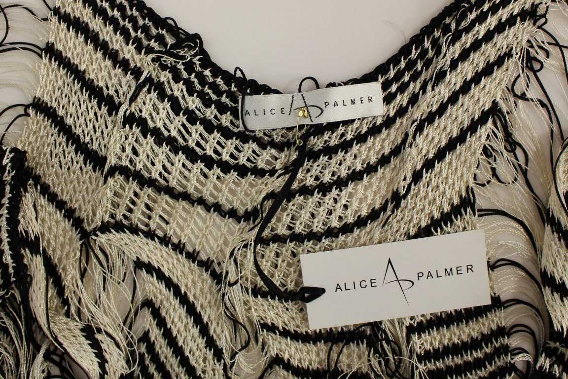 Alice Palmer Schwarzes gestreiftes, assymetrisches Kleid aus Kettenstrick