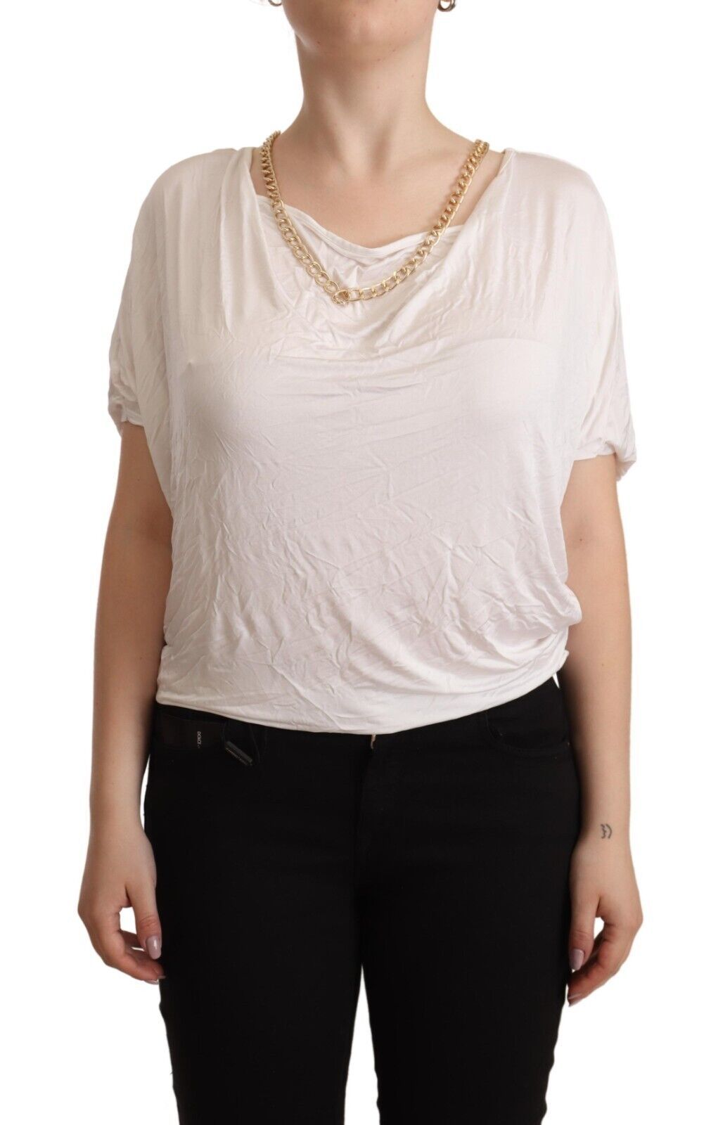 Guess By Marciano Weißes Kurzarm-T-Shirt mit Goldkette