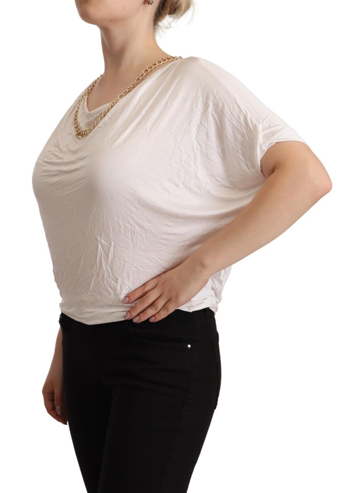 Guess By Marciano Weißes Kurzarm-T-Shirt mit Goldkette