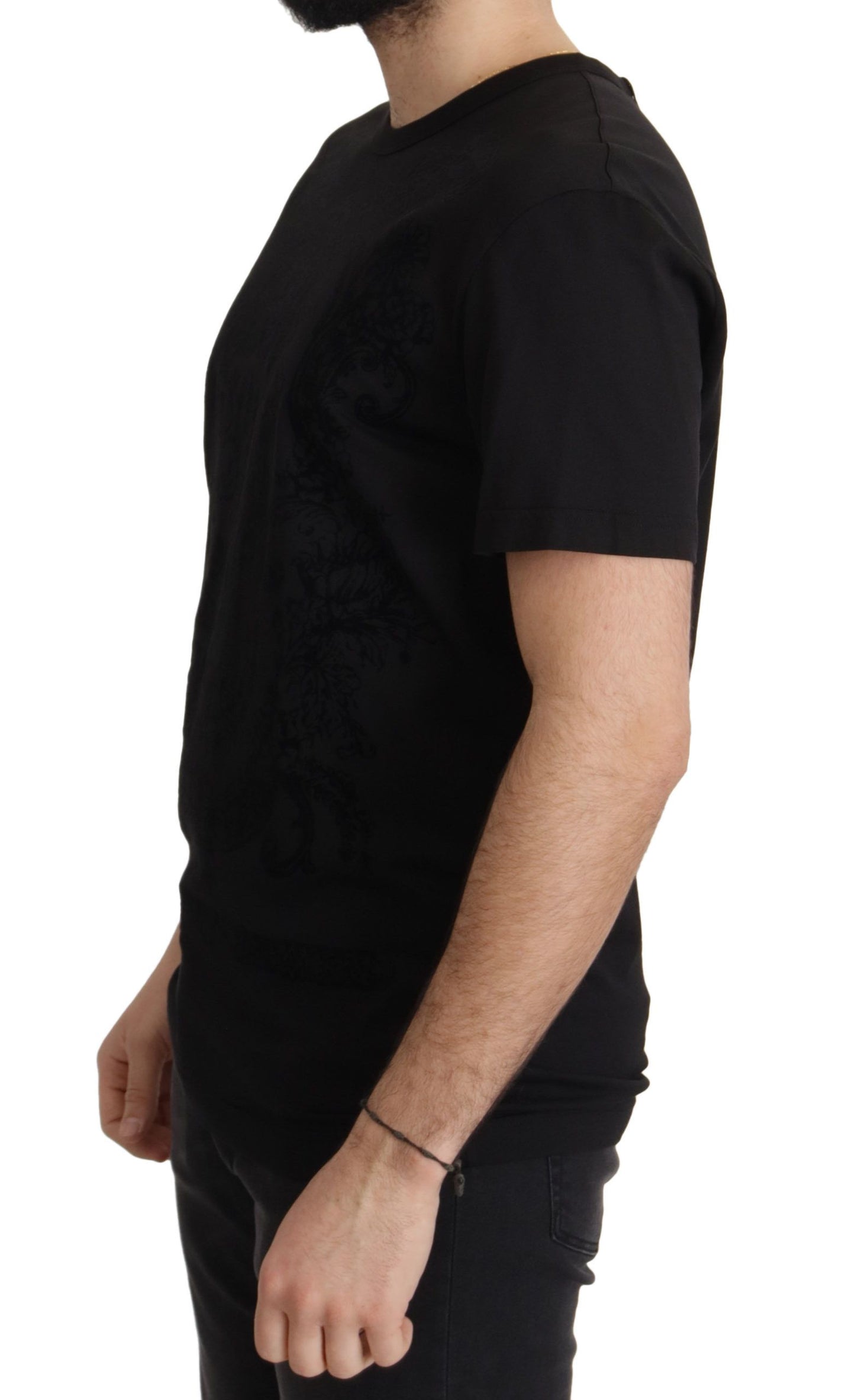 Dolce & Gabbana Schwarzes DG Barock-T-Shirt mit Rundhalsausschnitt aus Baumwolle