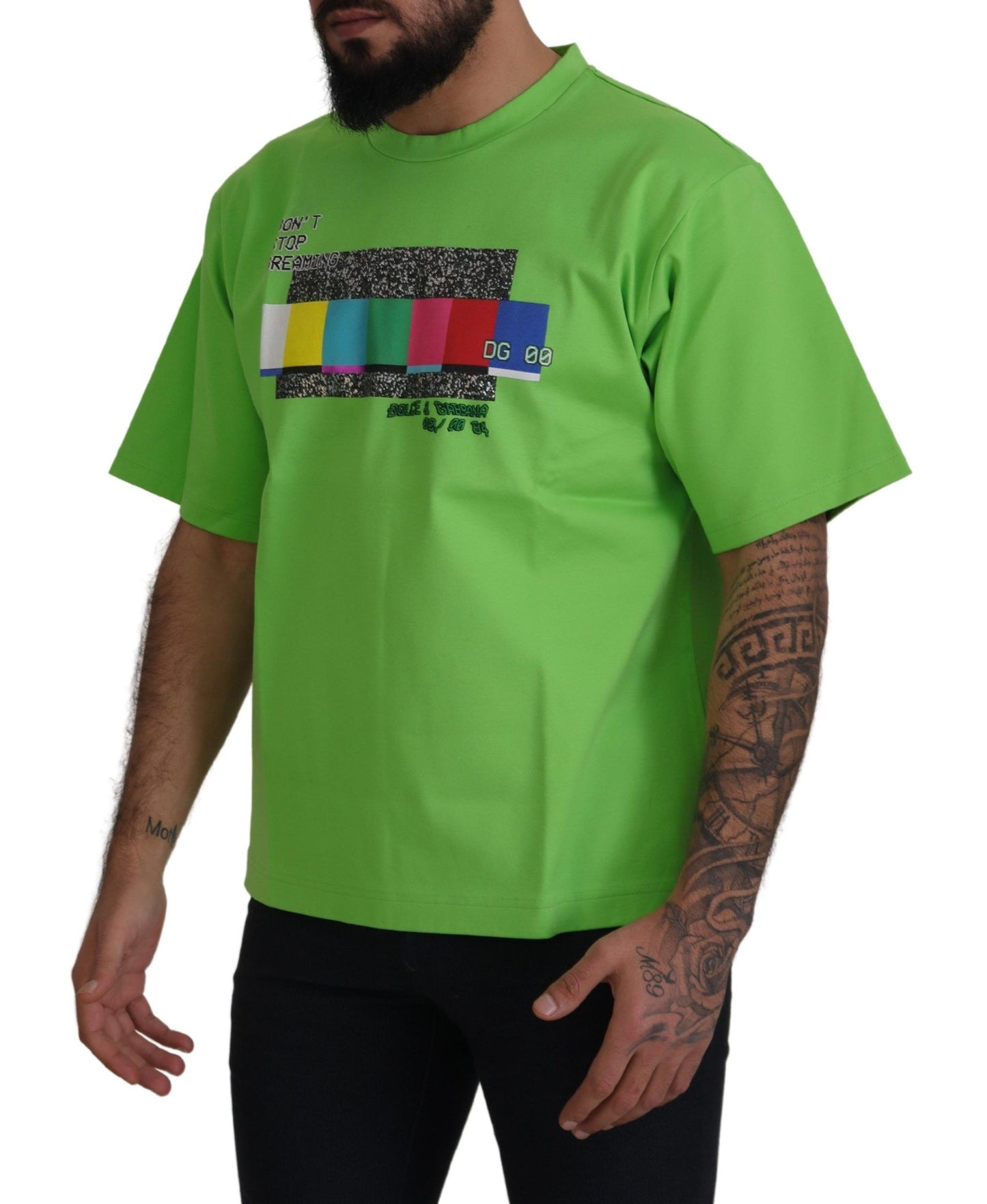 Dolce & Gabbana Grünes Baumwoll-T-Shirt DG CHANNEL Top